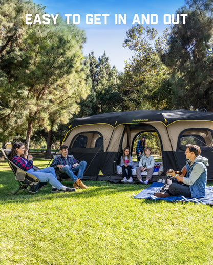 FanttikOutdoor Zeta C12 Pro Max Instant Cabin Tent 12 Person Camping Tent Setup in 90 Seconds with Rainfly & Windproof Portable with Carry Bag for Family Camping & Hiking, Upgraded Ventilation, Khaki