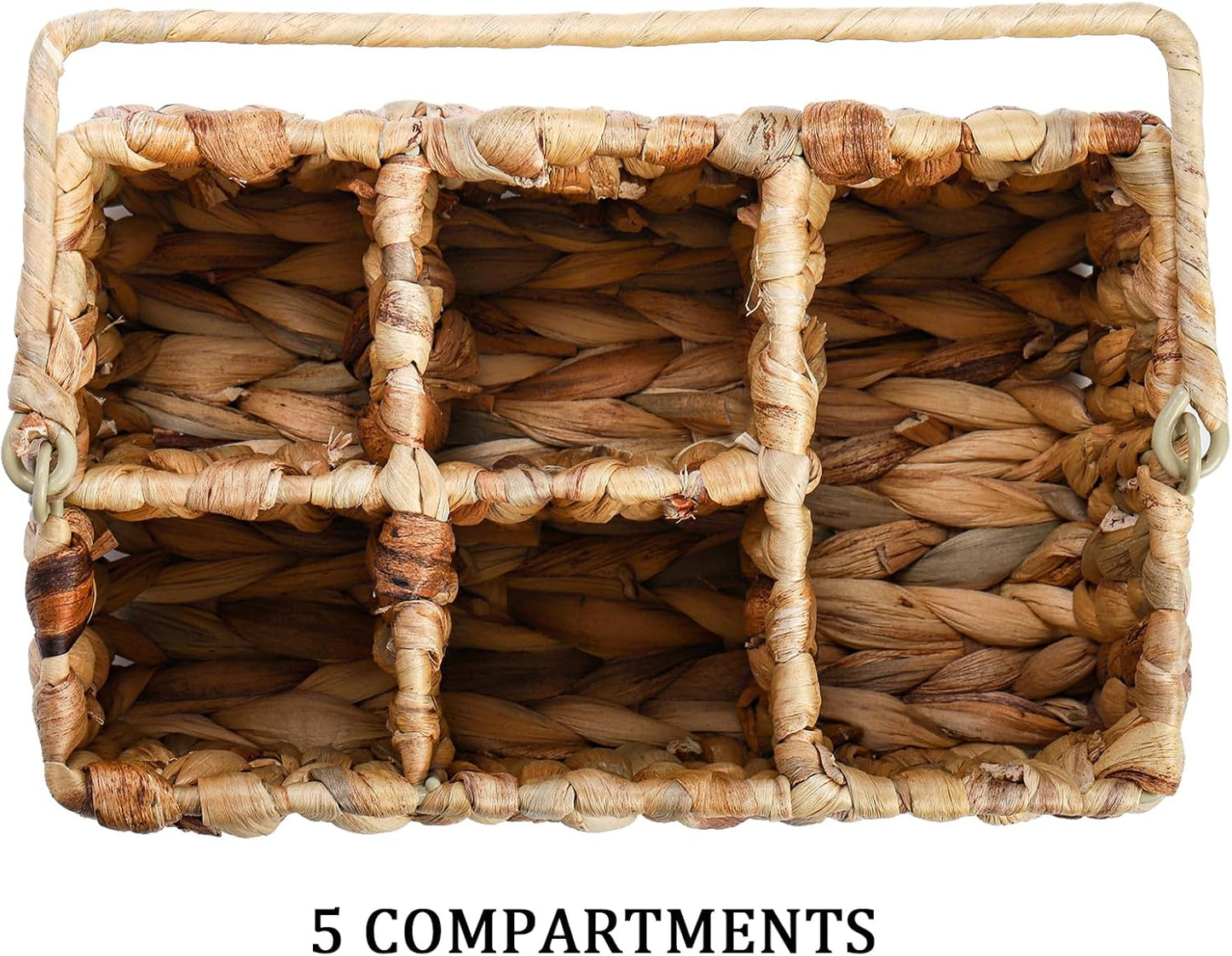Wicker Flatware Organizer, Woven Utensil Caddy with Handle, Water Hyacinth Cutlery Holder for Picnic Silverware