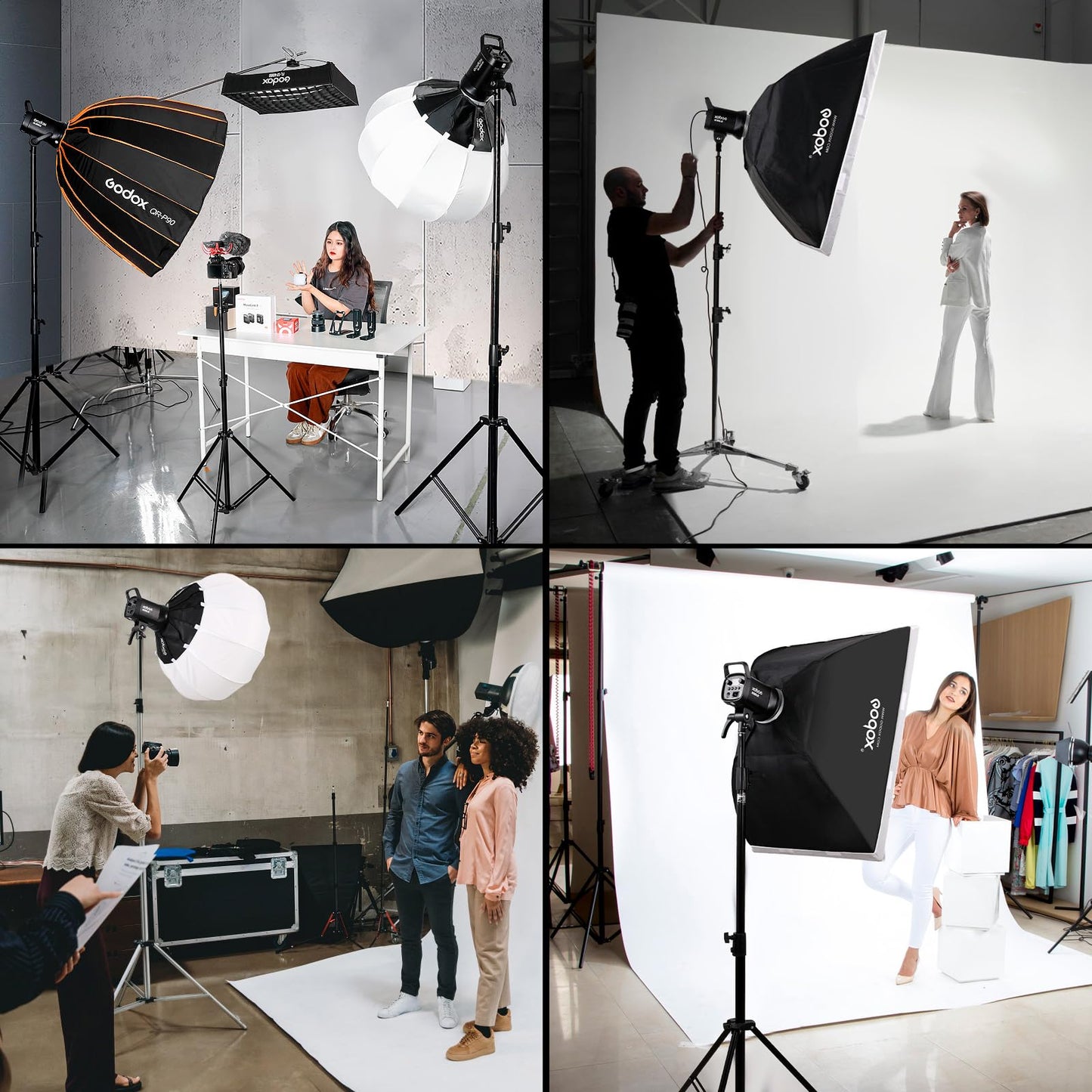 Godox SL60IID Softbox Lighting Kit Professional Studio Equipment with Softbox, SL60II-D 75W LED Video Light 3-Light Kit with APP control, Reflector, light stand, Boom Arm for Portrait Product Shooting