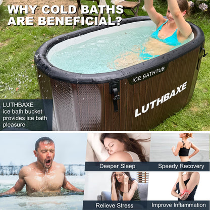Cold Plunge | Upgraded 218 Gallon Inflatable Ice Freestanding Bathtub with 5 Layers Durable Design | Portable Cold Water Bath for Athletes' Recovery | Ice Bath for Outdoor and Camping | Wood Grain