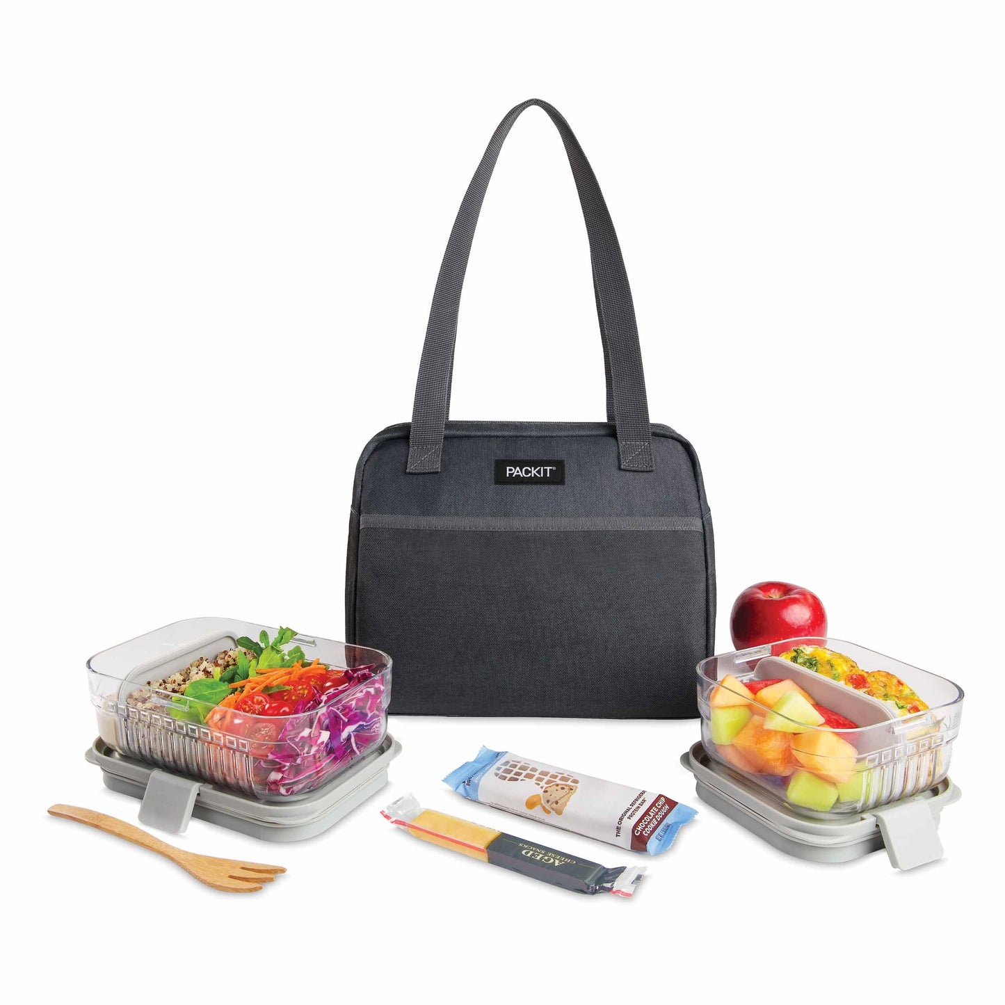 PackIt(R) Freezable Hampton Lunch Bag, City Charcoal, Built with EcoFreeze(R) Technology, Collapsible, Reusable, Zip Closure with Front Pocket and Shoulder Straps, Designed for Fresh Office Lunches