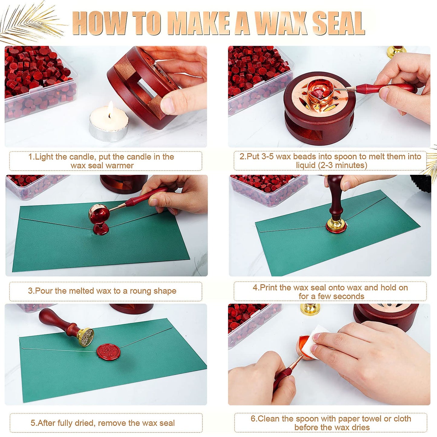 Yagugu Wax Seal Stamp Kit - 357Pc Set with Wax Beads, Seal Stamp, Warmer, Spoon, Candles - Vintage Envelopes Letters Mailing Crafts Gift (Wine Red)