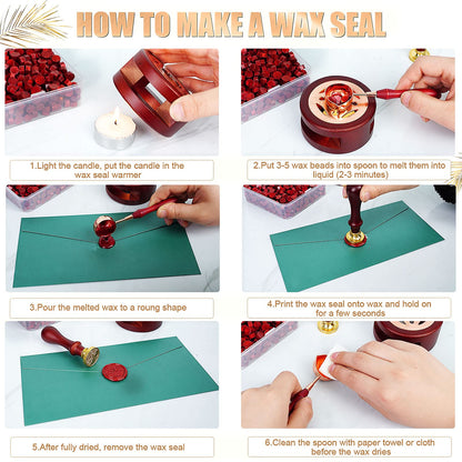 Yagugu Wax Seal Stamp Kit - 357Pc Set with Wax Beads, Seal Stamp, Warmer, Spoon, Candles - Vintage Envelopes Letters Mailing Crafts Gift (Wine Red)