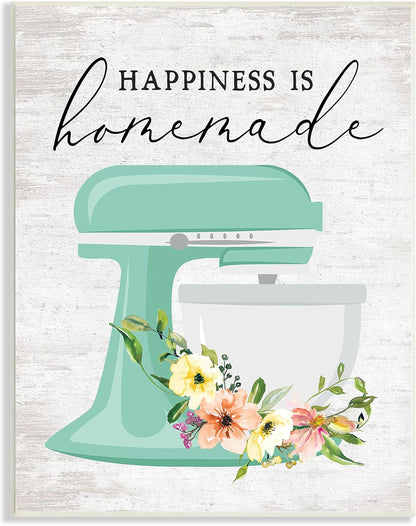 Stupell Industries Happiness is Homemade Phrase Floral Kitchen Stand Mixer, Designed by Lettered Wall Plaque,
