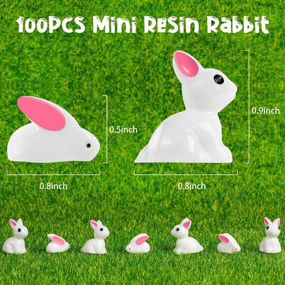 Skiennix Miniature Rabbit Figurines - 100Pcs Resin Bunny Animals for Garden Decor & Cake Toppers