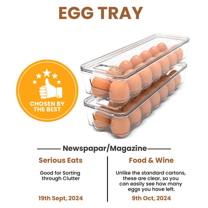 Utopia Home Egg Container With Lid and Handle for Refrigerator - Pack of 1 - Clear Stackable Egg Holder for Kitchen Storage and organization