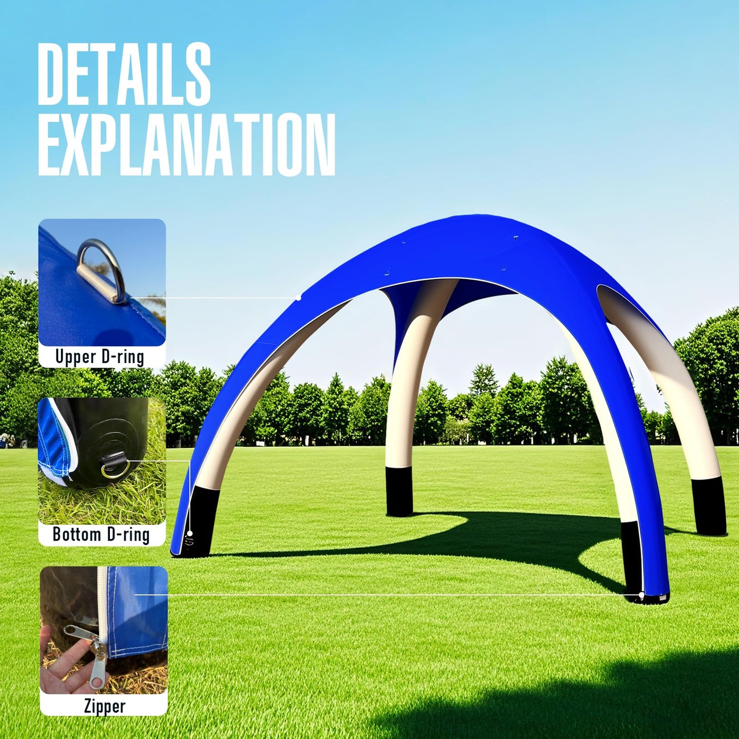 Inflatable Shade Air Canopy Tent – 10x10Ft Outdoor UV Protection Sun Shelter with 2 Removable Side Panels,Stakes & Sandbags,Air Pump,– for Outdoor,Marketing Events,Trade Shows（Blue）