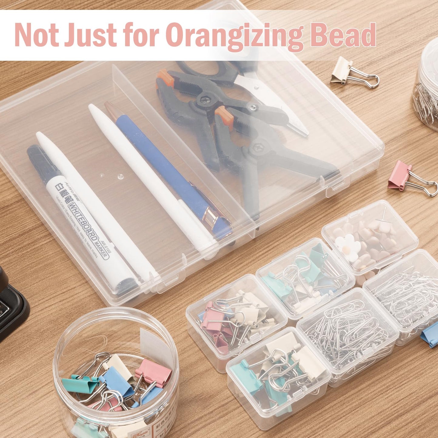 CINDALOG 2PACK Bead Storage Containers, 32 Grids Clear Plastic Bead Organizer Craft Organizers and Storage Box with Secure Hinged Lid for Jewelry Charms, Nail Jewelry Rhinestones, DIY Supply Case