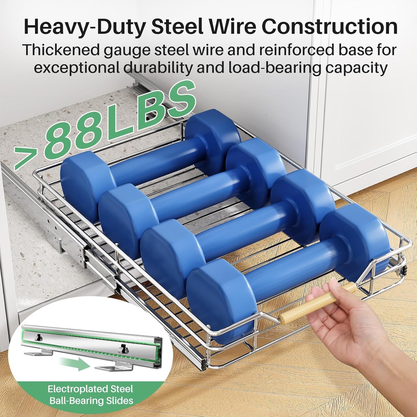 Skiennix Pull-Out Cabinet Organizer - Heavy-Duty Sliding Shelves for Pots & Pans | 15"W X 21"D