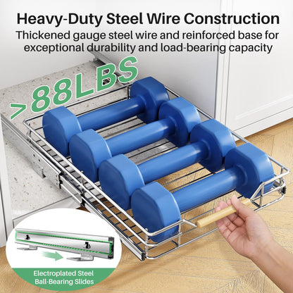 Pull out Cabinet Organizer, 15"W X 21"D, Heavy Duty Smooth Sliding Under Cabinet Shelves for Pots and Pans, Full-Extension Roll out Drawers, Slide out Organization for Home Kitchen Pantry