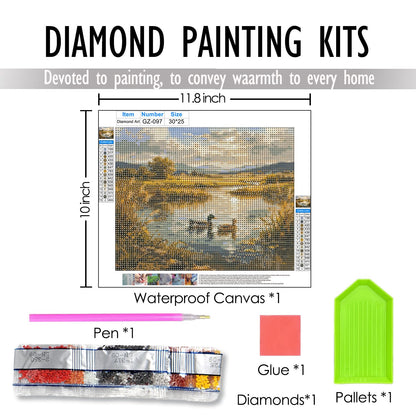 FUHYGU Rustic Mallard Duck Diamond Art Kits for Adults Beginners, Gifts for Duck Lovers, Countryside Lake Wildlife Waterfowl DIY Gem Diamond Painting Art Kits for Farmhouse Wall Decor, 11.8x9.8 Inch