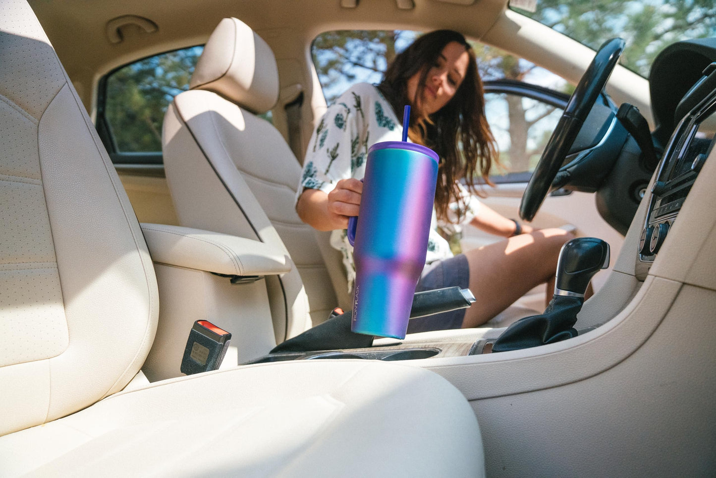 IRON °FLASK Co-Pilot Insulated Mug w/Straw & Flip Cap Lids - Cup Holder Bottle for Hot, Cold Drink - Leak-Proof - Water, Coffee Portable Travel Mug - Aurora, 40 Oz