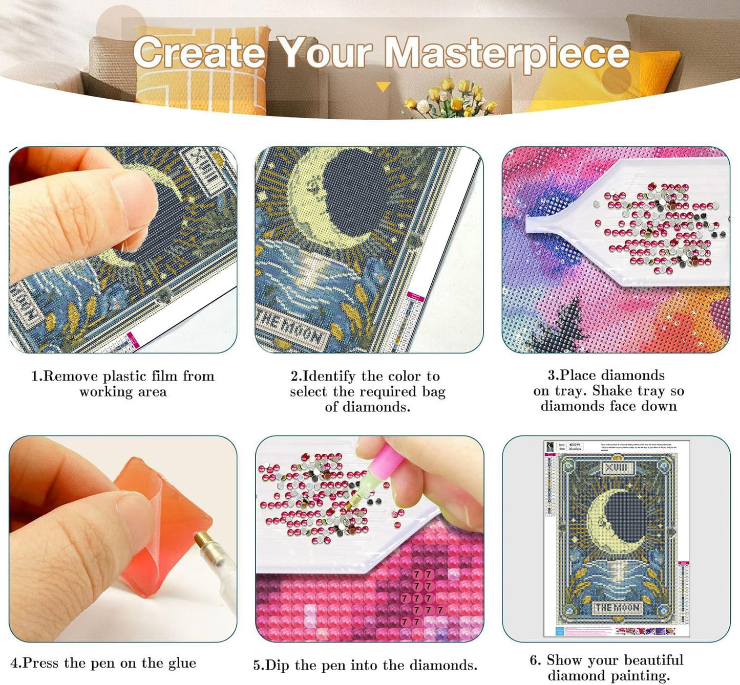 Axquilon 3 Pack Diamond Art Kits for Adults, Tarot Diamond Painting Kits for Adults Beginner, DIY 5D Full Drill Gem Art for Home Wall Decor 12x16 inch