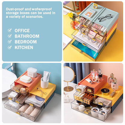 DETEIN 2 PACK Stackable Desk Organizer Stackable Storage Drawer Small Desk Organizer with Drawer Plastic Desktop Storage Organizer for Home, Office, Crafts, Pencils (White, M-1 Drawer, Pack of 2)
