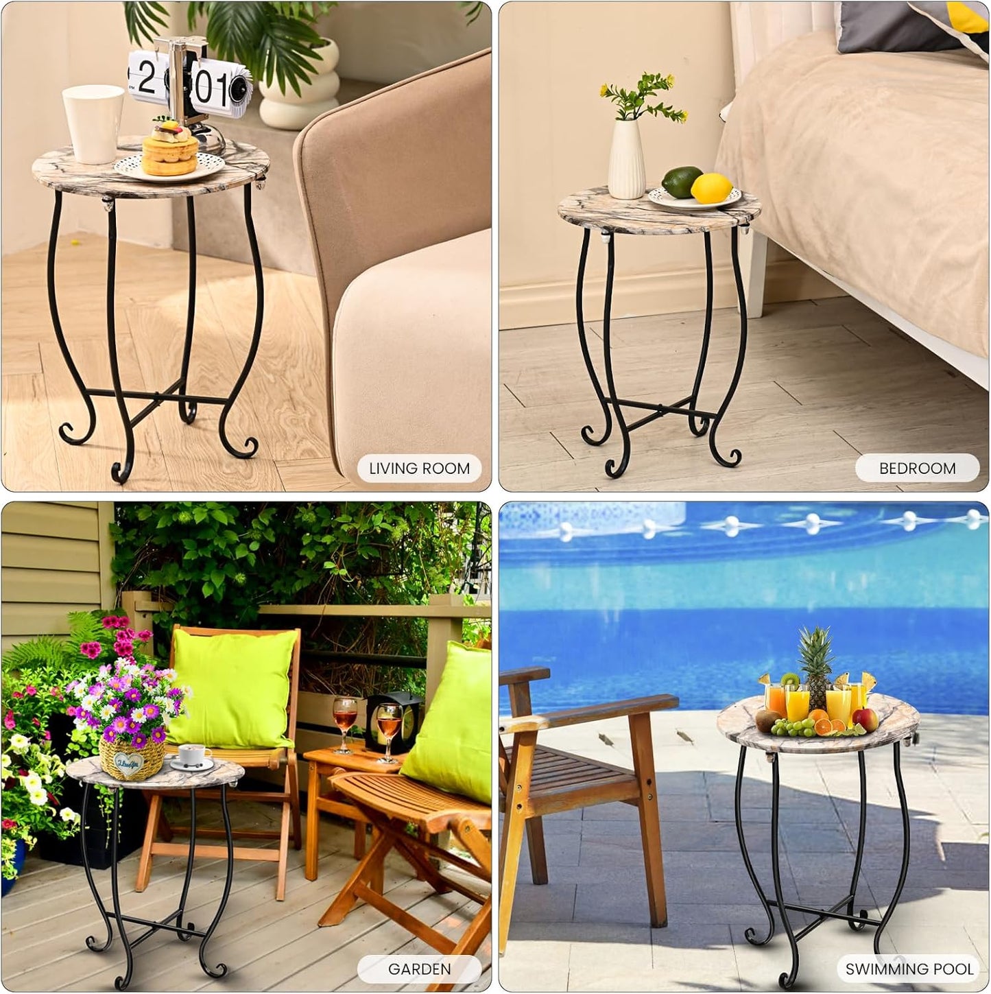 Aonagi 14" Patio Side Table, Versatile Round Side Table for Balcony Yard Porch Bedside Rocking Chair and Pool Chair