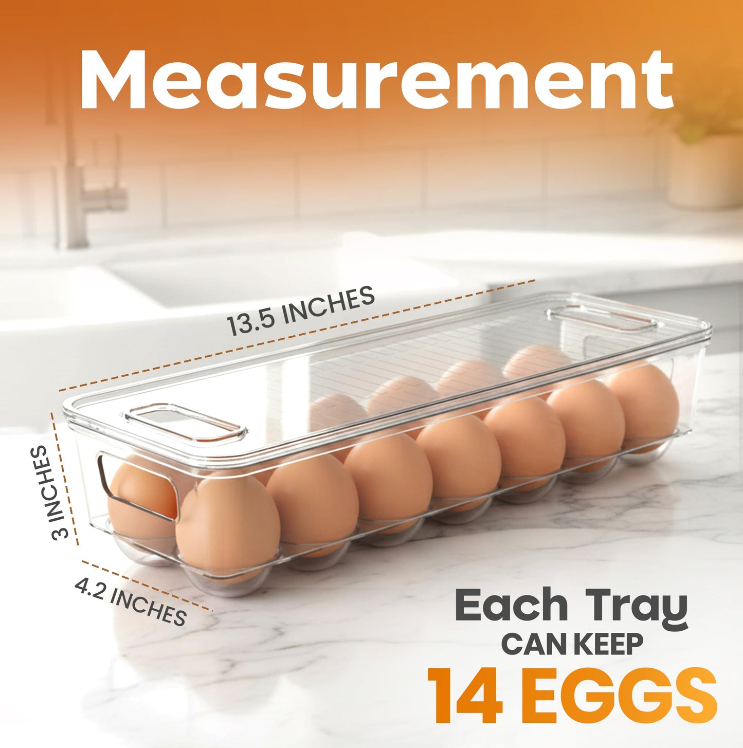 Utopia Home Egg Container With Lid and Handle for Refrigerator - Pack of 1 - Clear Stackable Egg Holder for Kitchen Storage and organization
