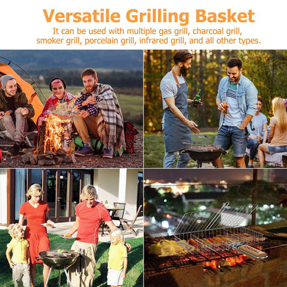 ORDORA Grill Basket, Fish Griling Rack, Rustproof Stainless Steel BBQ Grilling Basket for Meat,Steak etc, Grill Accessories,Grilling Gifts for Men Dad