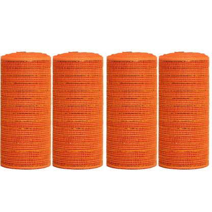 JStnana Orange Deco mesh 6 inch, 4 Rolls Fall Thanksgiving Mesh Ribbon 30 Feet Each Roll Metallic Foil Decorative Mesh Rolls Fabric DIY Craft Wreath Making Supplies for Halloween Wreath Swags