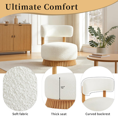 Merax Armless Accent Chairs for Living Room, Modern Farmhouse Comfy Chairs with Wooden Base Featuring Thatched Roof Rod Design, Cozy Upholstered Chair for Bedroom Room Reading Corners, Beige