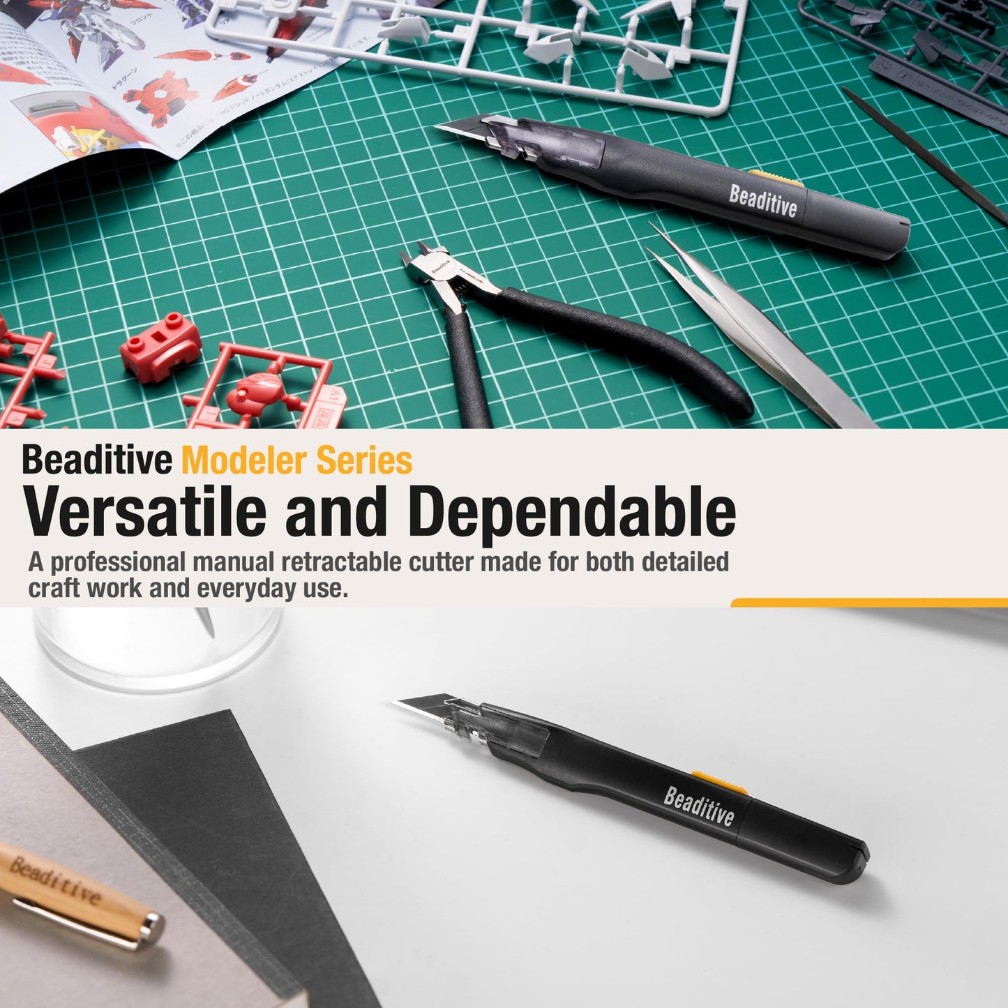 Beaditive High Precision Detail Craft Knife with 10 Blades - 30 Degree Blade Utility Knife - Art, Craft, Model Making (1 Black Knife, 10 Black Blades)