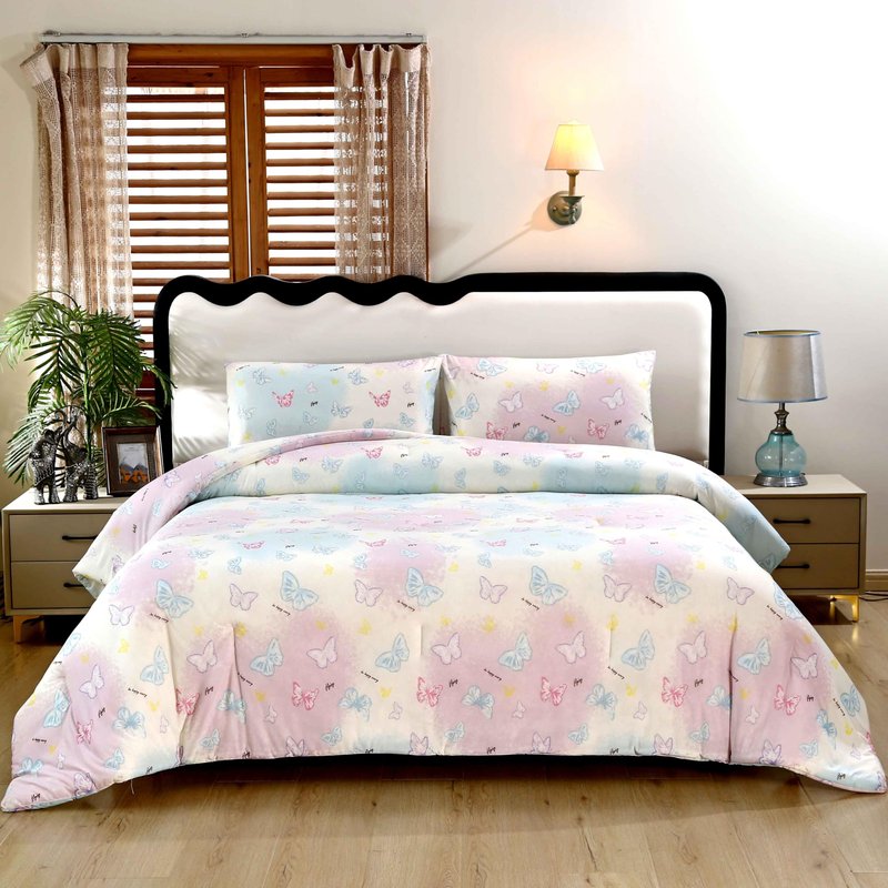 SDY 3PCS Queen Silky Butterfly Comforter Set,Soft Microfiber Butterfly Comforter Set for Boys Girls and Kids with 1Comforter+ 2Pillowcases