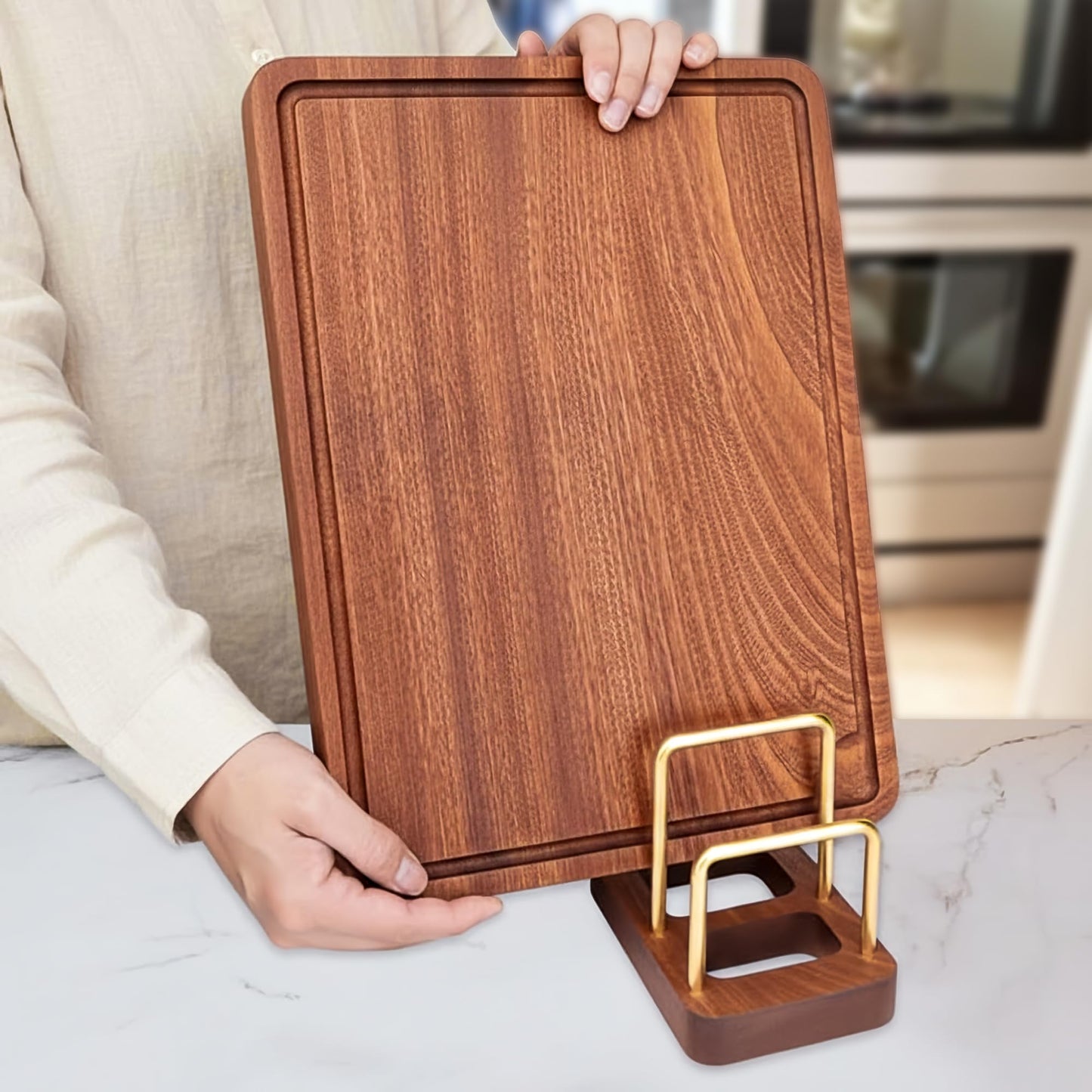 Chopping Board Rack with Wood Base – Multi Layer Kitchen Organizer Stand for Cutting Boards Pot Lids, Baking Trays Pans and Plates Cabinet Storage Divider Accessory Home Countertop or Inside Cabinets
