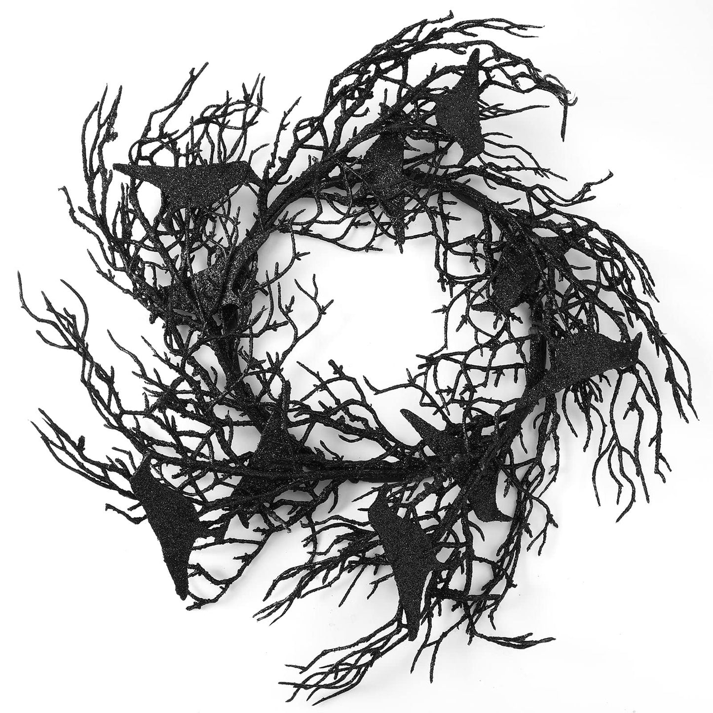 Cindeer 14 Inches Black Halloween Crow Wreath with Glitter Crow Decorations