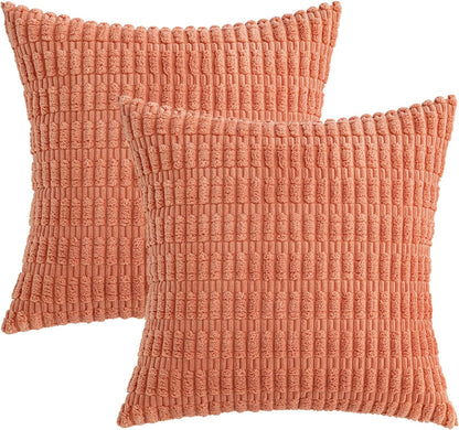 MIULEE Corduroy Throw Pillow Covers - Soft Boho Striped Design | 18x18 Inch for Modern Farmhouse Decor