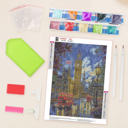 Lxmsja London Street Diamond Art Kits for Adults, Big Ben Diamond Painting Kits for Beginners, 5D DIY Full Drill Gem Art Crafts for Adults, Home Wall Decor 12x16 inch
