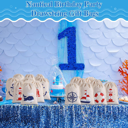 24 Pack 7 5 inch Shellwei Nautical Gift Bags Cotton Nautical Anchors Drawstring Bags Themed Favor Boat Goodie x