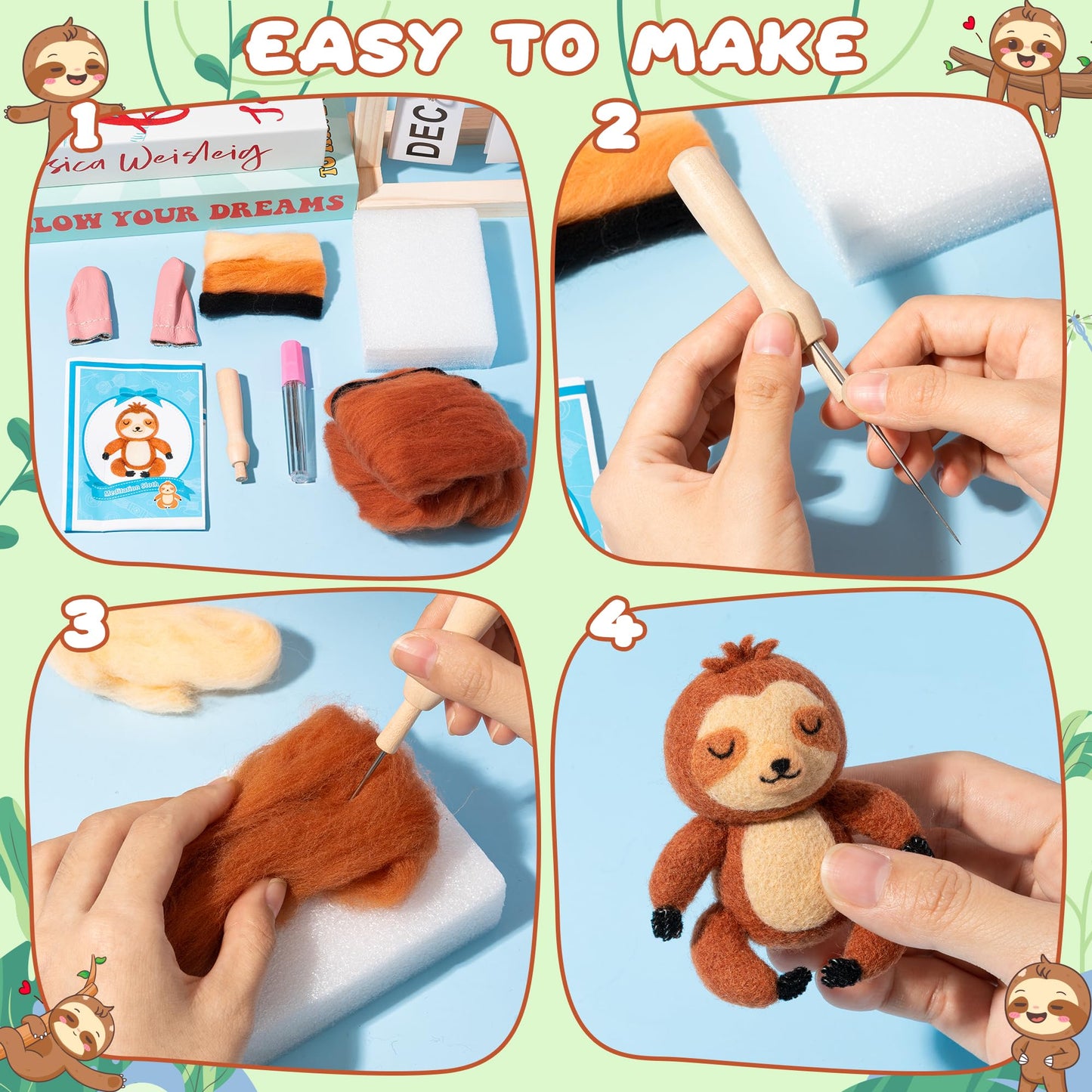WATINC Needle Felting Starter Kit - Cute Doll Wool Felt Needle Felting Tools Foam Pad, DIY Home Decoration Needle Felting Craft Party Supplies for Beginners