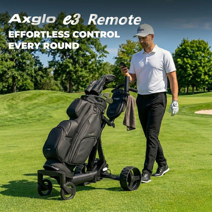 Axglo e3 Remote Electric Golf Push Cart, Black, Remote Control & Cruising Golf Trolley with Lithium Battery (36 Holes), 40 Degree Anti-Tip Technology, 1-Motion Compact Fold, Dual Strong Motors