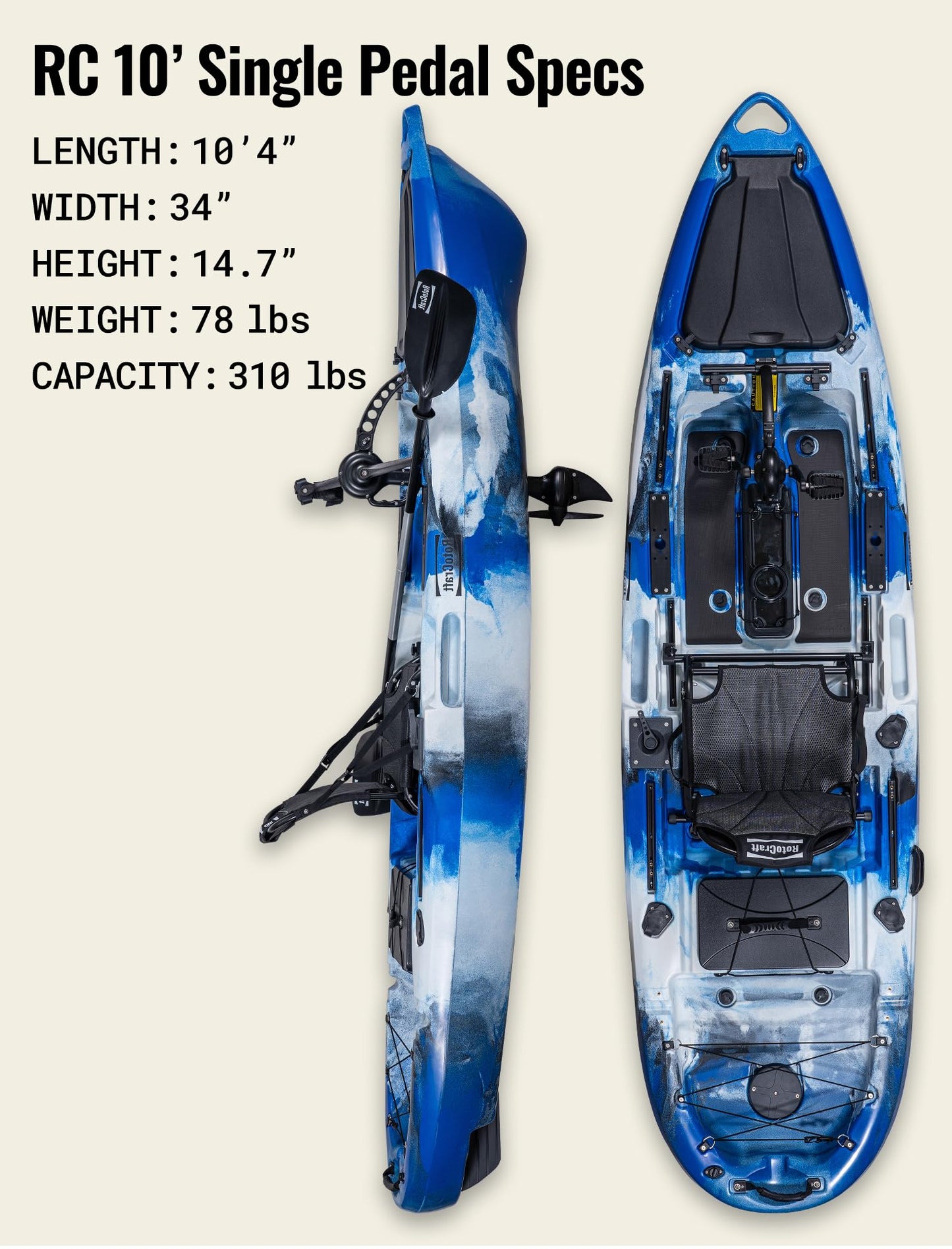 RC 10' Single Pedal Kayak - Propeller Drive (Blue Camo)