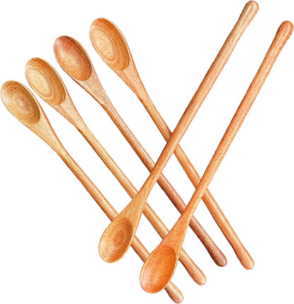 Rose Wood 8.5" Long Handle Coffee Tea Stirrer Mixing Spoons, Set of 6