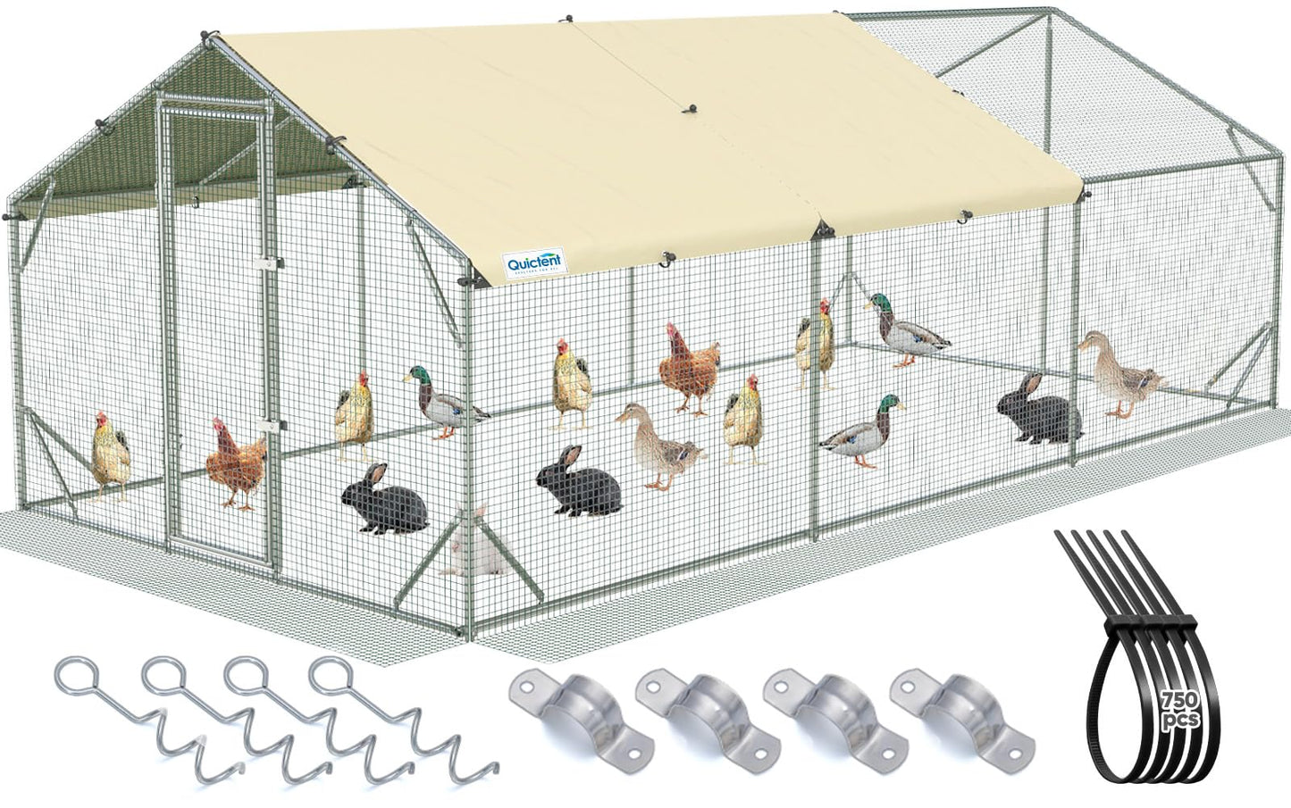 Quictent 18x9x6.6ft Metal Chicken Coop Run with Side Hardware Cloth, Elite Series Large Walk-in Outdoor Poultry Cage Heavy Duty Predator Proof Hen Duck Rabbit Farm Pen House, Waterproof Anti-UV Cover