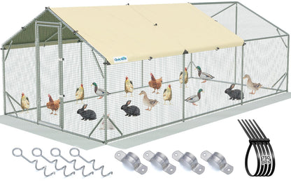 Quictent 18x9x6.6ft Metal Chicken Coop Run with Side Hardware Cloth, Elite Series Large Walk-in Outdoor Poultry Cage Heavy Duty Predator Proof Hen Duck Rabbit Farm Pen House, Waterproof Anti-UV Cover