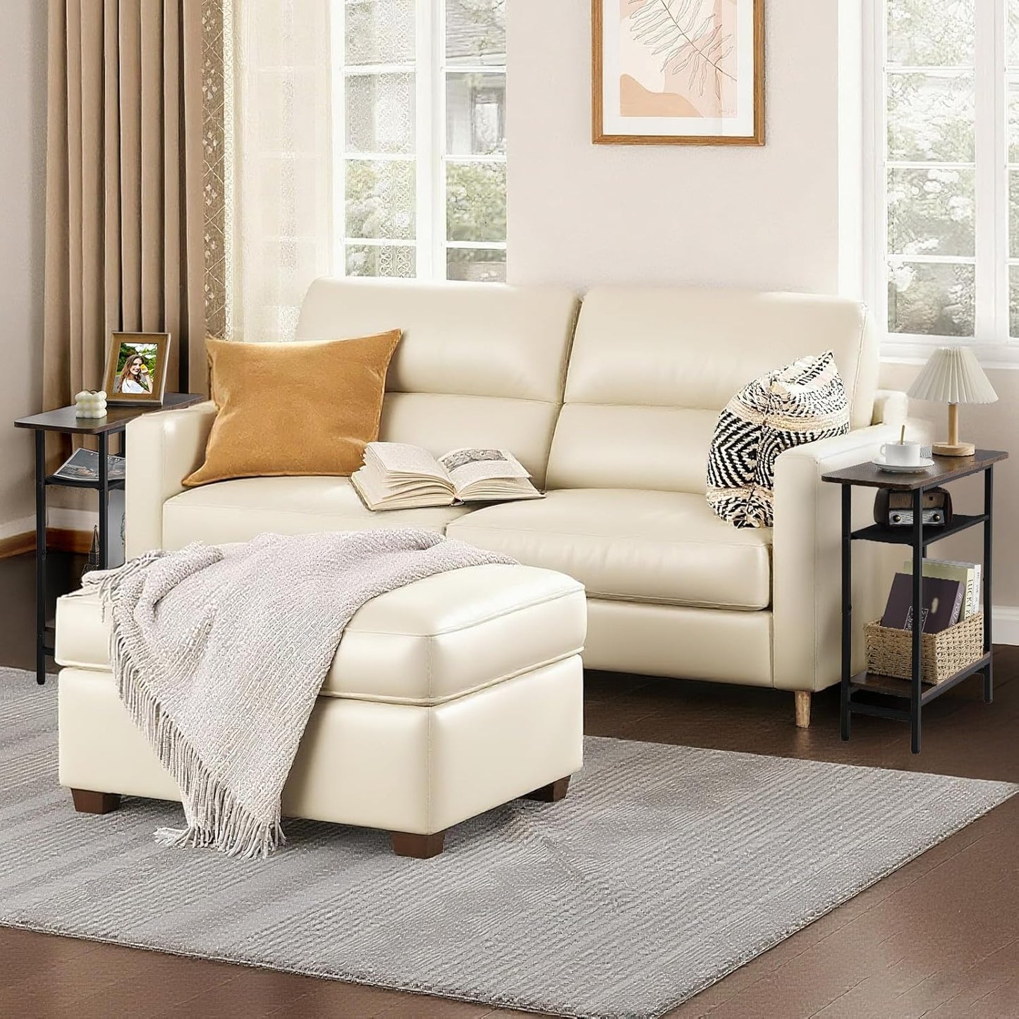 Tedheve 3-Tier Set 2 Side Table of for Living Room, Narrow End Table for Small Spaces with Wide Storage Top, Rustic
