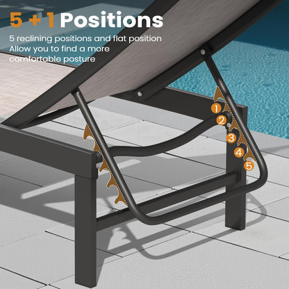 Crestlive Products Chaise Lounge Chair Outdoor Set of 4, Adjustable 5 Positions Pool Lounge Chairs, Metal Tanning Recliner, Outdoor Furniture All Weather for Patio, Beach, Yard, Pool(Beige)