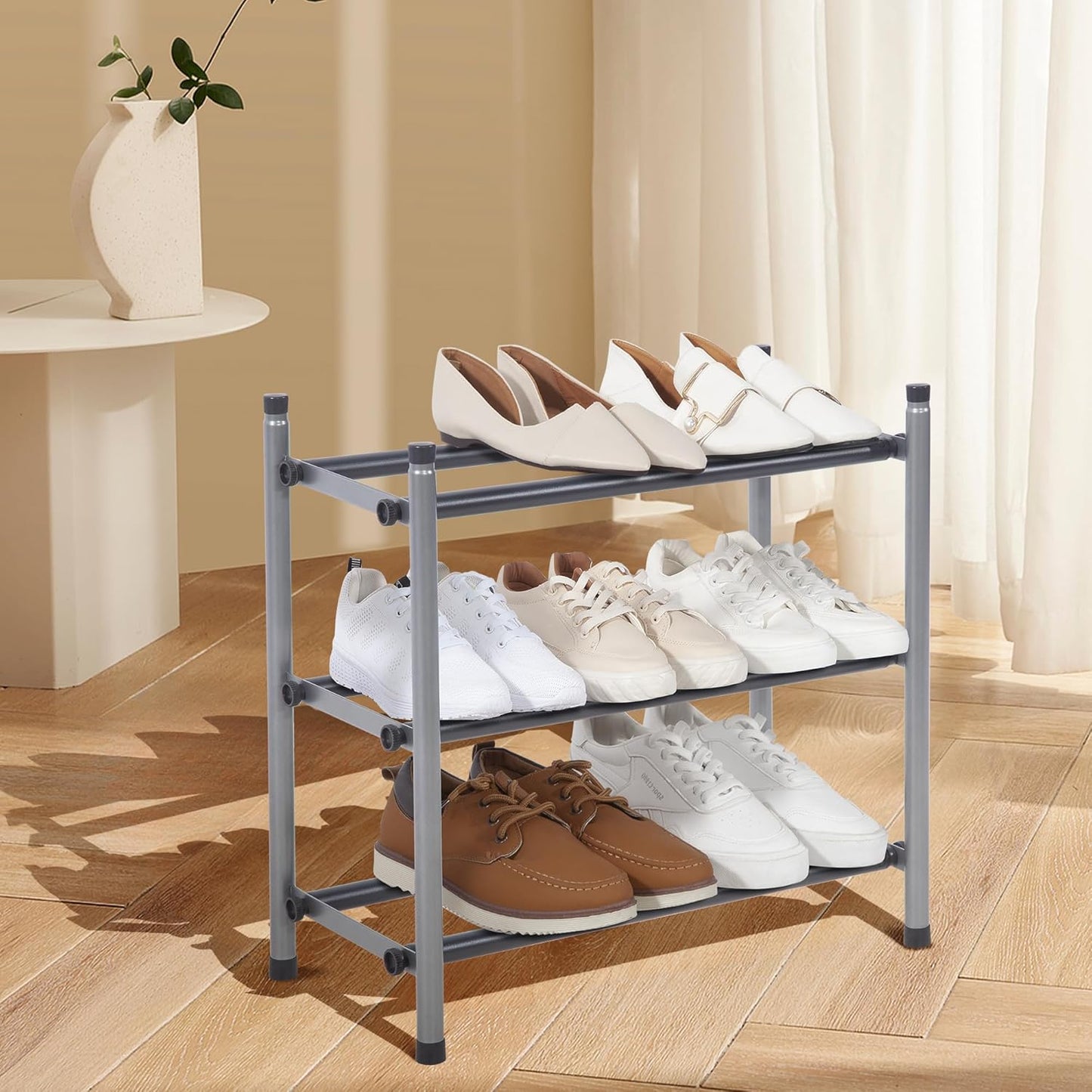 12 Closet, 3 STORAGE MANIAC Expandable Shoe Rack, Pairs Stackable Small Shoe Rack, Metal Adjustable Shoes Organizer