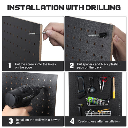 2 Pcs Wood Pegboard High Density Fiberboard 24 x 48 Inches Wall Mount Display Black Pegboard with Mounting Hardware Round Hole Peg Boards for Walls, Garage Craft Room Workshop Organizers and Storage
