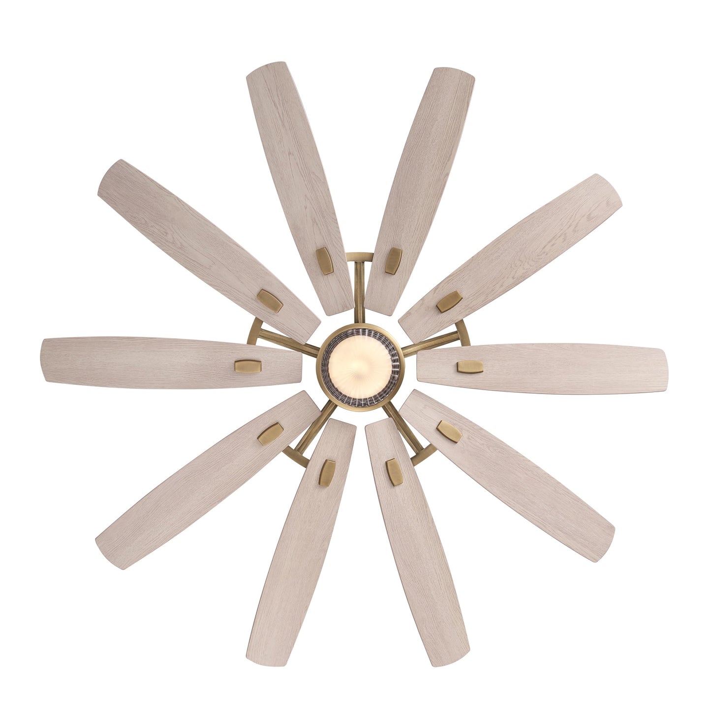 MINKA-AIRE Barn 65" 10-Blade 5CCT LED Smart Ceiling Fan - Legacy Brass and Bleached Wood Blades with Clear Glass