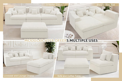 101" Modular Couch Sectionals with Ottoman, Big Comfy Cloud Couches, L Shaped 4 Seat Modular Sectional Sofa, Sectional Double Cushion Couches with Deep Seat for Living Room,No Assembly Required(Beige)