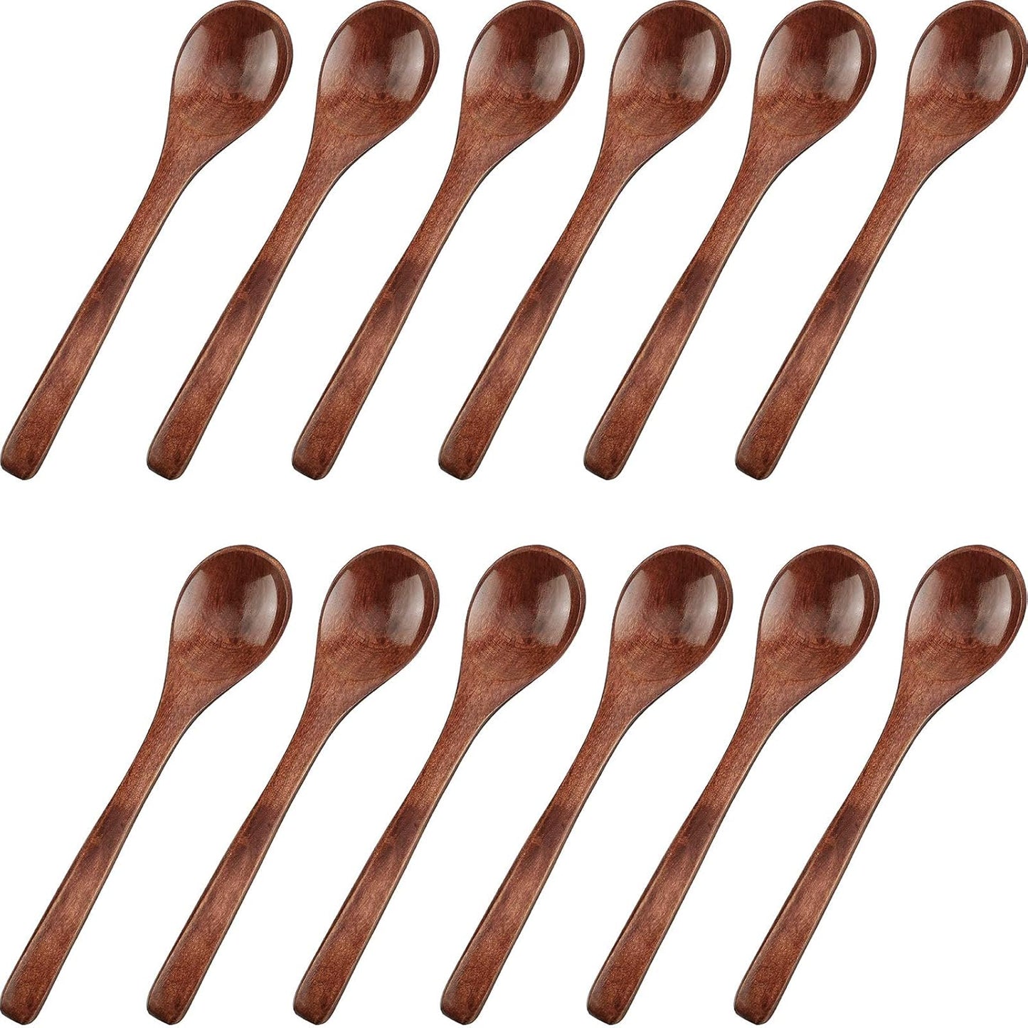 Patelai 12 Pcs 5 Inch Small Brown Wooden Spoons, Honey Spoons for Tea, Mini Tasting Spoons for Desserts