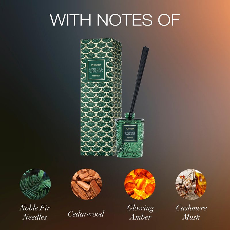 Voluspa Noble Fir Garland Reed Diffuser, 6.8oz, Scented Diffuser for The Home, Handcrafted in The USA