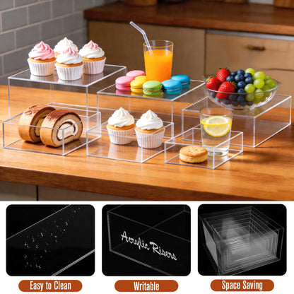 Builimeer 6Pcs Clear Acrylic Risers Display Stands(6"-11"), Acrylic Display Box for Catering Supplies Buffet, Dessert, Cosmetics, Jewelry Showcase & Collectibles and Party, Exhibitions, Office, Home