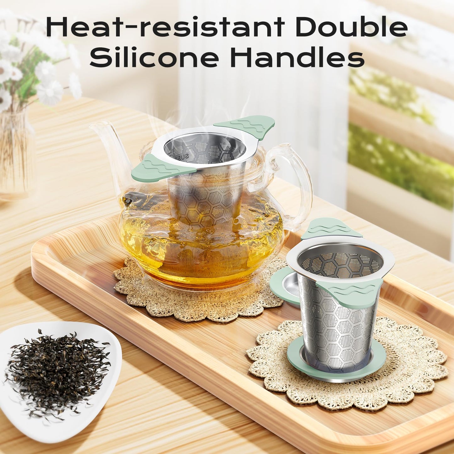 CTIANWXY Tea Infuser for Loose Leaf Tea,18/8 Stainless Steel Tea Infuser with Heat Proof Silicone Handles,Extra Fine Mesh Tea Strainers Filter Fine Tea Leaves Effectively,Fits TeaPots/Mugs-4Pack