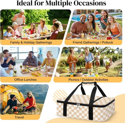 Coobiiya Insulated Casserole Carrier - Thermal Lunch Bag Keeps Food Hot or Cold | Fits 9" x 13" Baking Dish