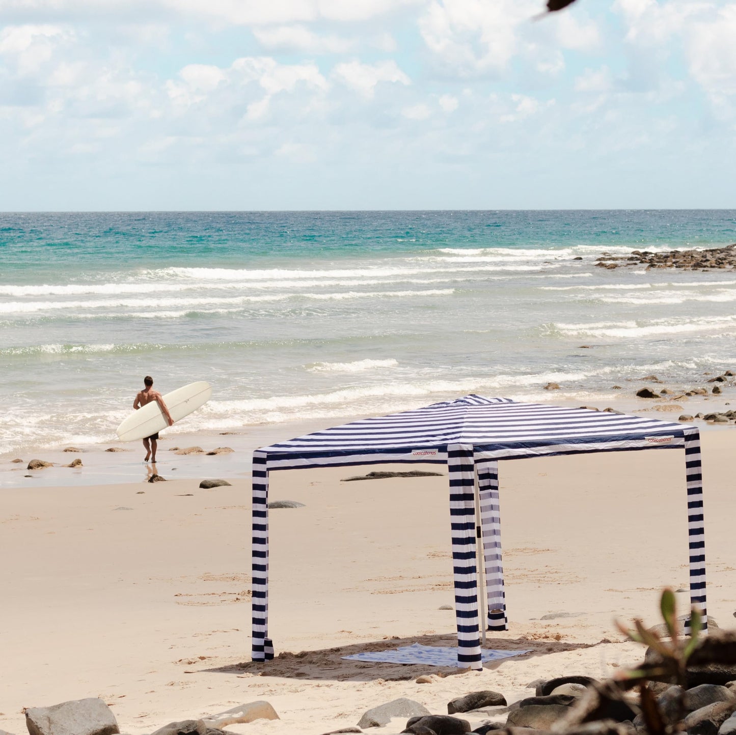 CoolCabana Beach Shade Tent - Easy Setup, UPF 50+ Protection, Large & Medium Sizes, Compact & Wind Resistant - Beach Cabana for The Whole Family - Navy Stripes, Large