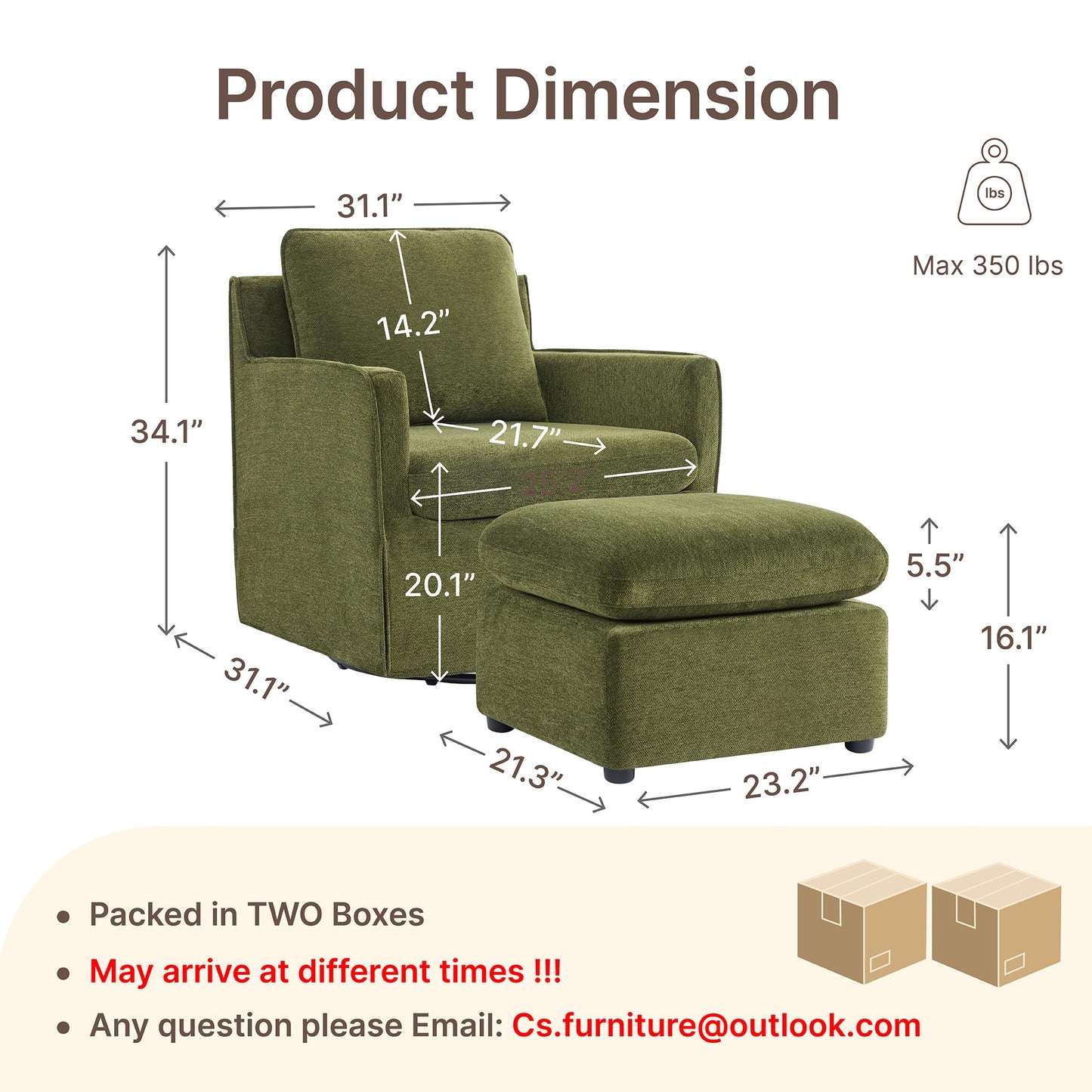 KISLOT Swivel Accent Chair with Ottoman, Rocking Recliner 360 Degree Swivel Armchair Machine-Washable Cover for Nursery Living Room Bedroom