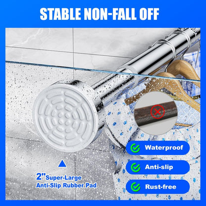 Ausemku Shower Curtain Rod - 32-68 Inch Rustproof Tension Rod, Non-Slip Spring Design, No Drilling Adjustable Curtain Rod for Bathroom, Kitchen, and Closet（Silver）